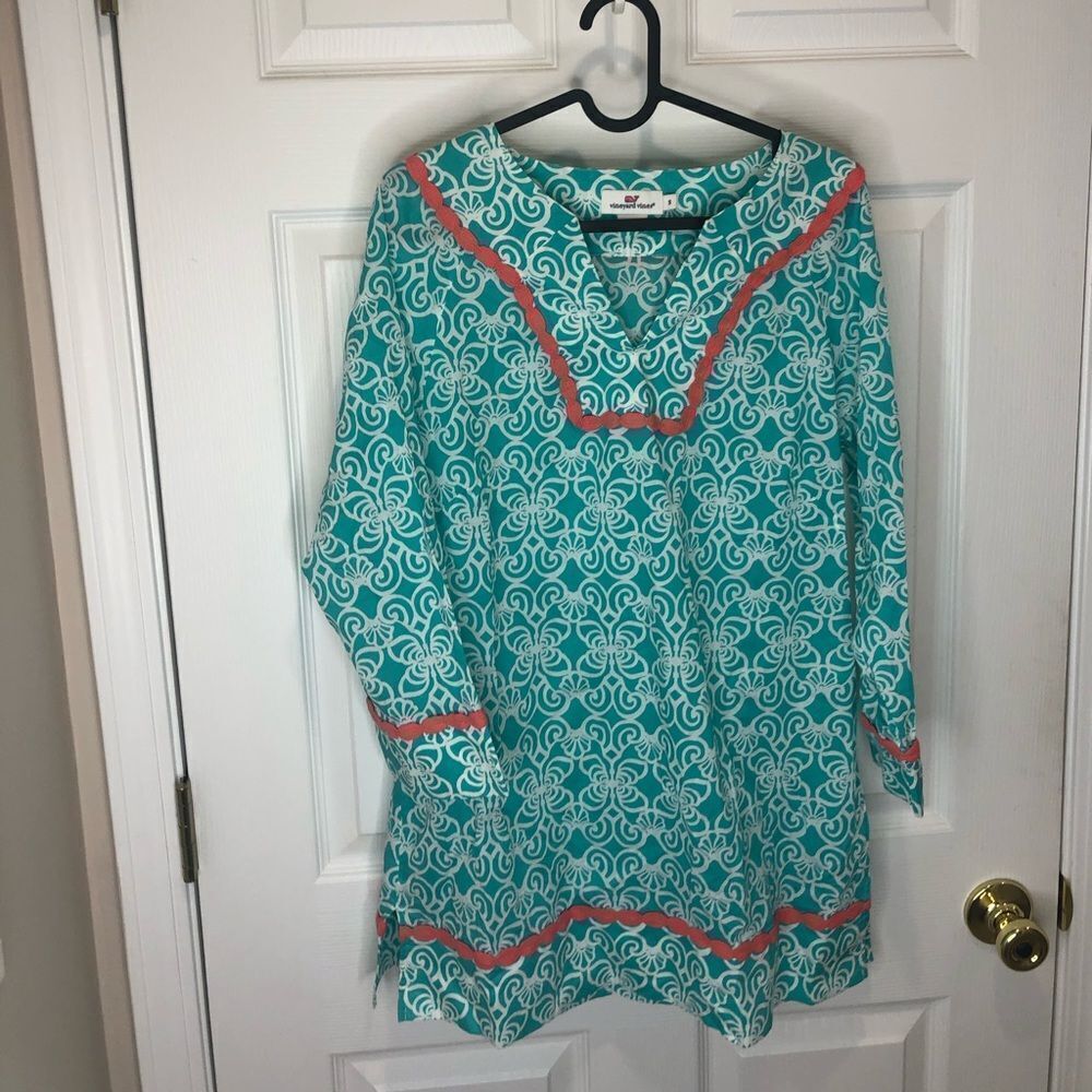 Vineyard Vines turquoise blue and white long sleeve tunic top dress size small - Picture 4 of 12